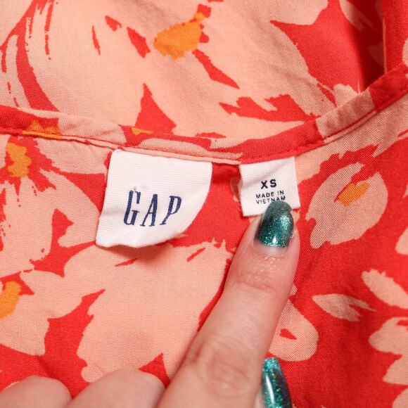 Gap Coral Floral Flutter Sleeve V-Neck Blouse Lightweight Boho Summer Size XS - Picture 5 of 7